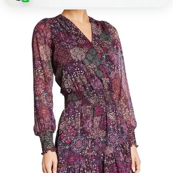 MICHAEL Michael Kors patchwork Georgette smock-waist Floral Long Sleeve Dress - Picture 1 of 14